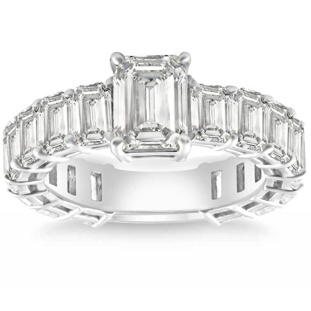 Pompeii3 VS 7 1/2Ct Emerald Cut Diamond Engagement Ring 3/4 Eternity 14k Gold US 5 3