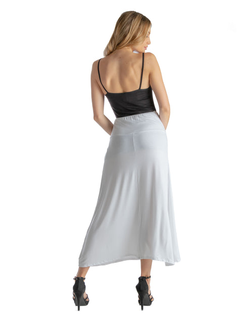 24seven Comfort Apparel Petite Elastic Waist A-Line Maxi Skirt White Medium 4