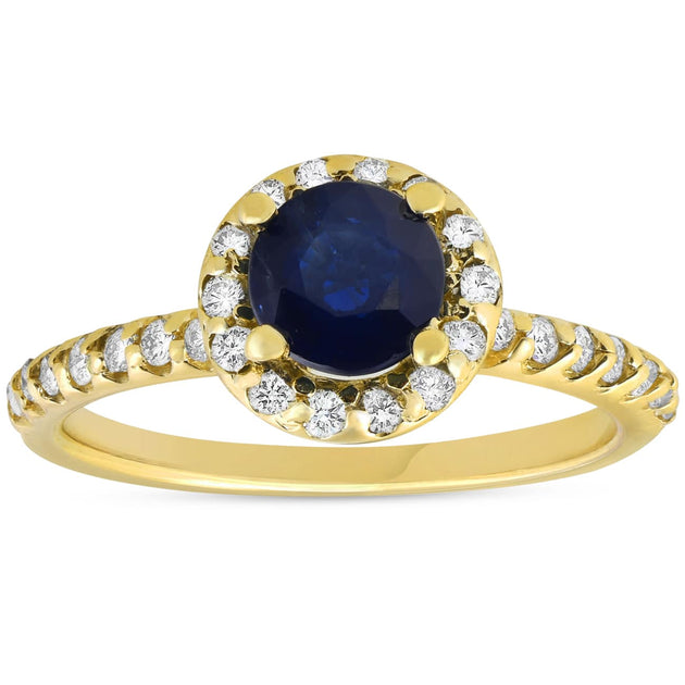 Pompeii3 Sapphire Diamond Halo Engagement Ring Yellow Gold US 4.5 2