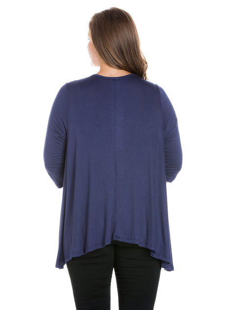 24seven Comfort Apparel Plus Cardigan Blue 3X 4