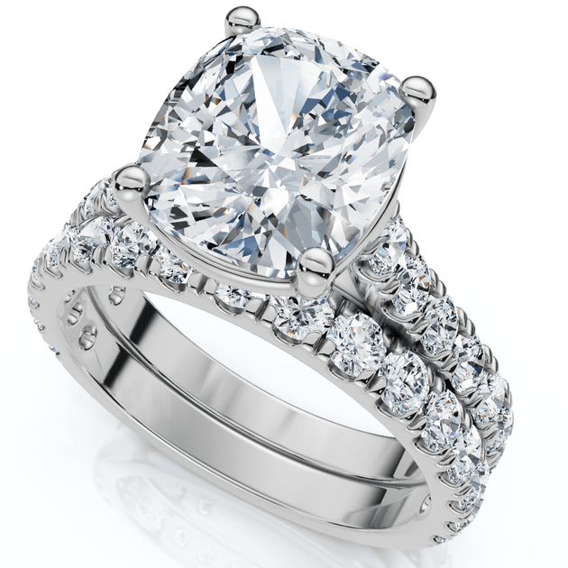 Pompeii3 Certified 4Ct Cushion Diamond Engagement Wedding Ring Set 14k Gold/PT Lab Grown US 4.5 3