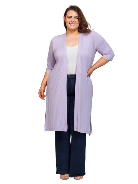 24seven Comfort Apparel Plus Duster Cardigan Pink 4X 2