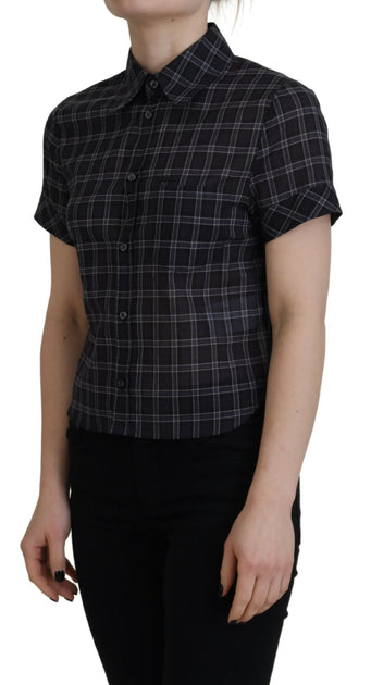 Dsquared2 Checkered Collared Button Short Sleeves Top Black X-Small 3