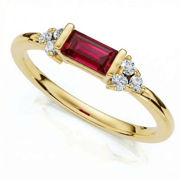 Pompeii3 Thin Ruby Diamond Stackable Wedding Ring 14k Gold US 8.5 3