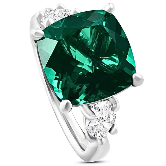Pompeii3 7.55Ct Green Cushion Emerald Three Stone Ring 14k Gold US 8 4