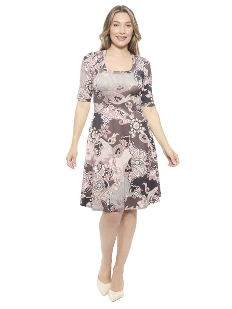 24seven Comfort Apparel Womens Skater Dress Brown Medium 2