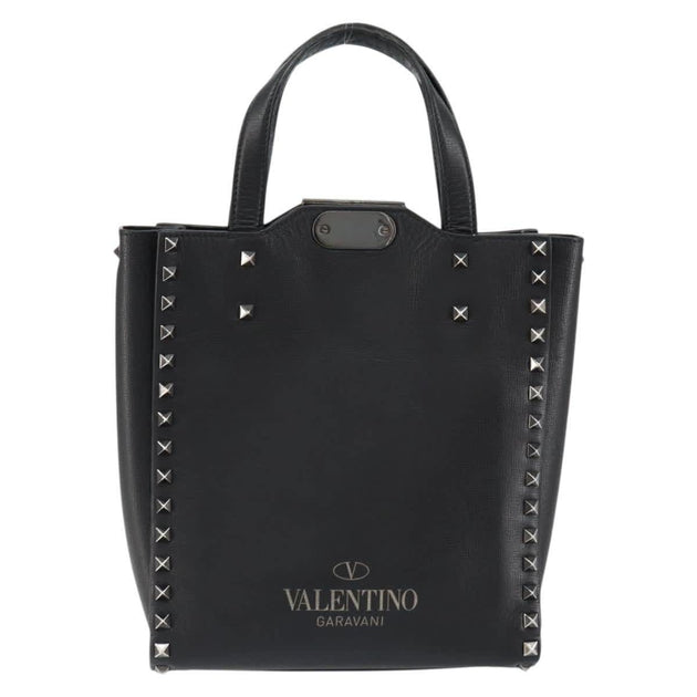 Valentino Garavani Rockstud Tote Leather Handbag Black Small 3