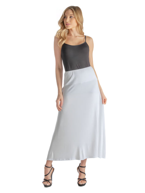 24seven Comfort Apparel Petite Elastic Waist A-Line Maxi Skirt White Medium 2