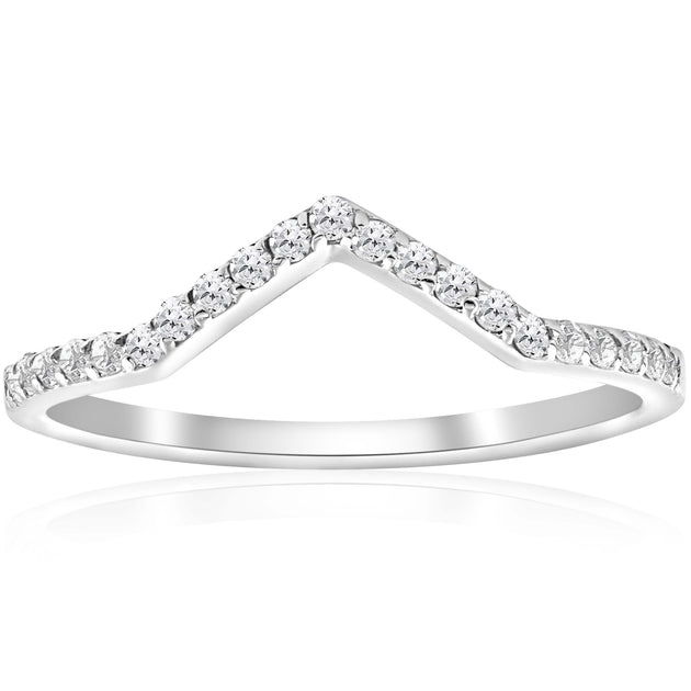 Pompeii3 1/4ct Diamond Curved V Shape Stackable Wedding Band 10k White Gold US 5 2