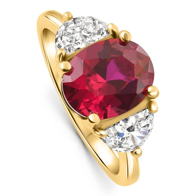 Pompeii3 Oval Ruby Half Moon Diamond Ring 14k Yellow Gold US 9 3