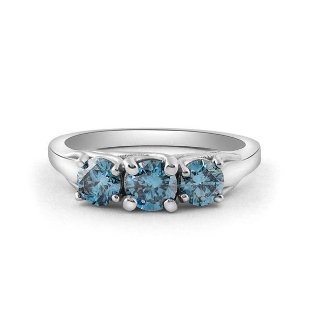 Pompeii3 1 Ct Blue Diamond 3-Stone Ring US 5-6 4