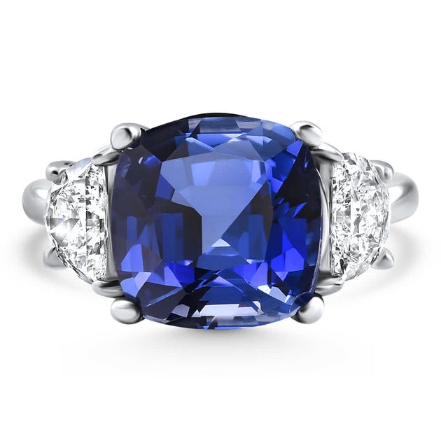 Pompeii3 8.50Ct TW Cushion Blue Sapphire Diamond 3-Stone Ring 14k White Gold White US 6 2