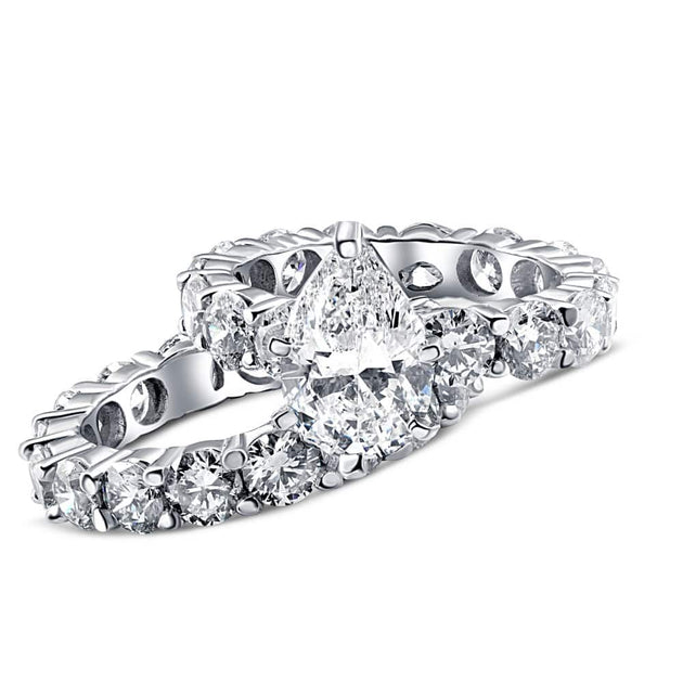 Pompeii3 Pear Shape Diamond Eternity Wedding Ring Set 14k Gold White US 8 4