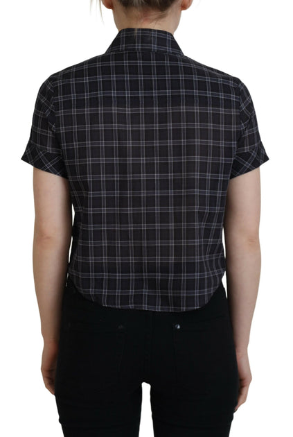 Dsquared2 Checkered Collared Button Short Sleeves Top Black X-Small 4