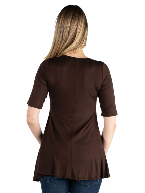24seven Comfort Apparel Maternity Tunic Top Brown Large 4