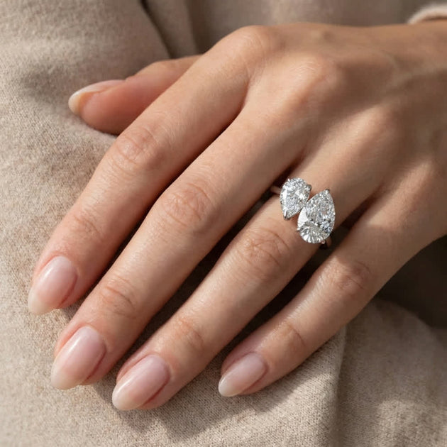 Pompeii3 Toi Et Moi Pear Shape Diamond Ring 14k Gold US 8.5 6
