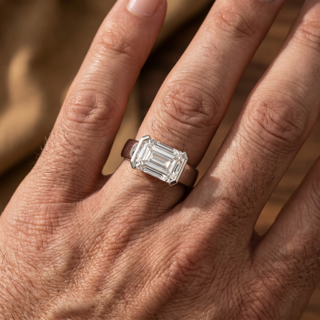 Pompeii3 3Ct East West Emerald Diamond Engagement Ring Silver US 6.5 4
