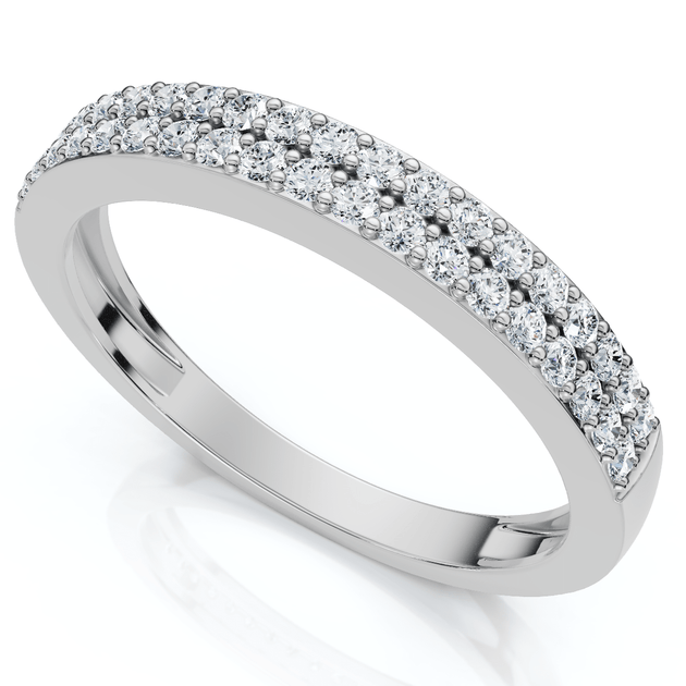 Pompeii3 1/4Ct Pave Double Row Wedding Ring Stackable Band 10k Gold US 6 6