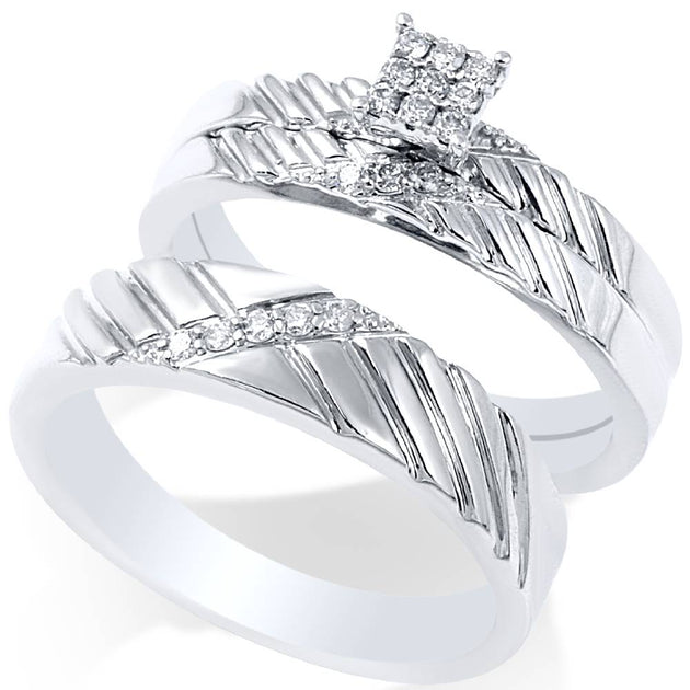 Pompeii3 1/4ct Diamond Matching Wedding Ring Set 14K White Gold US 9.5 2