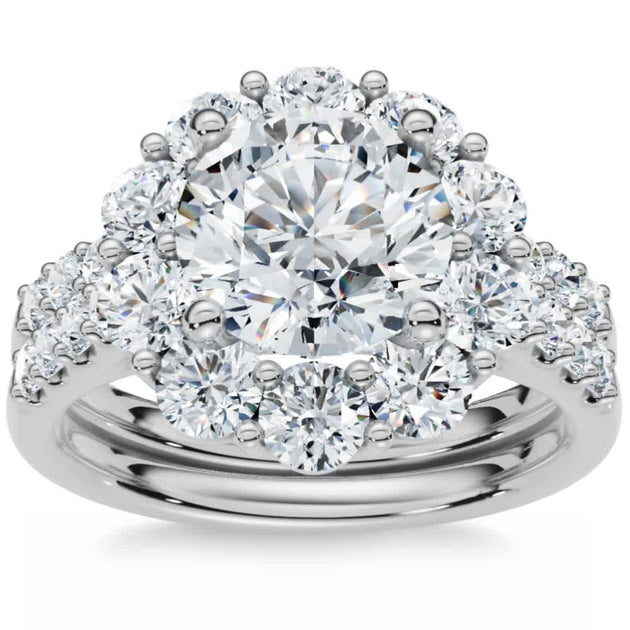 Pompeii3 Halo Diamond Engagement Wedding Ring Set 14k Gold US 8.5 2
