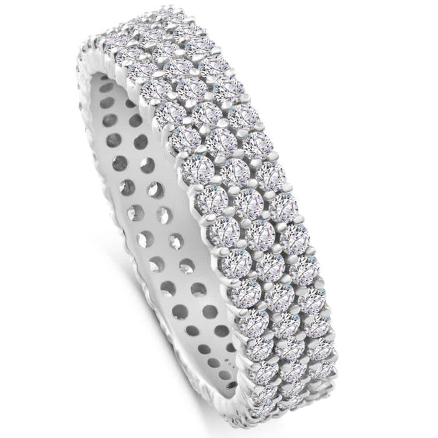 Pompeii3 3.5ct 3-Row Lab Grown Diamond Eternity Ring 14K White Gold US 5.5 3
