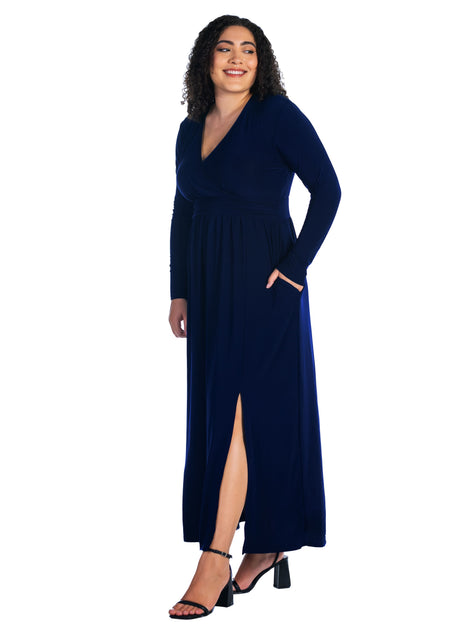 24seven Comfort Apparel Plus Maxikleid Blau 2X 3