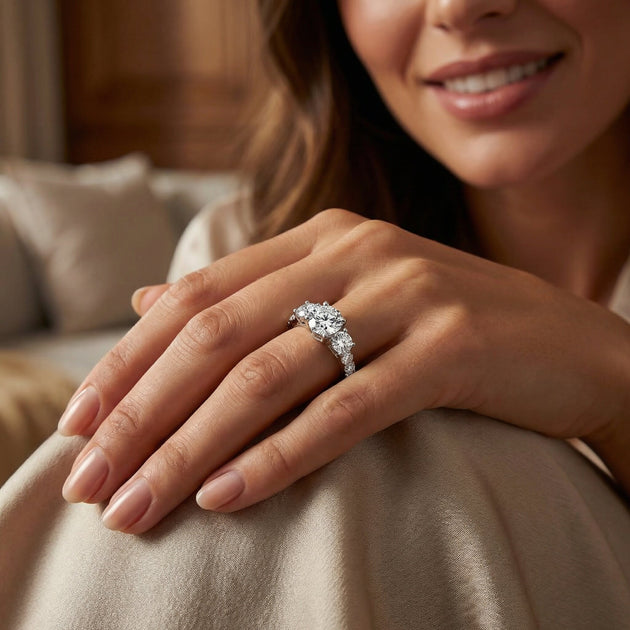 Pompeii3 Three Stone Diamond Engagement Ring US 5.5 6