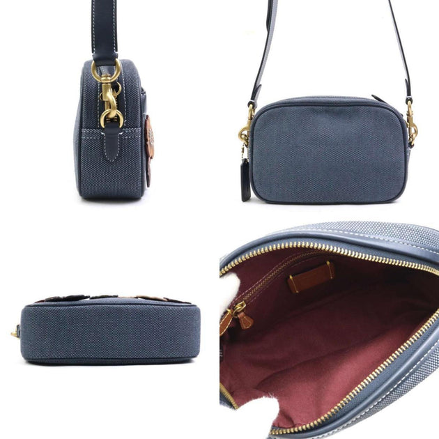 Coach Canvas Leather Shoulder Bag Navy Small 3