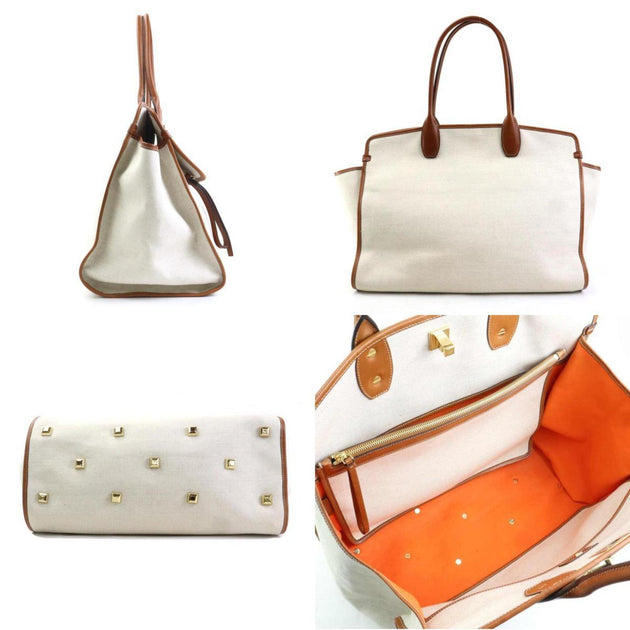Salvatore Ferragamo Canvas Leather Handbag Ivory Small 3