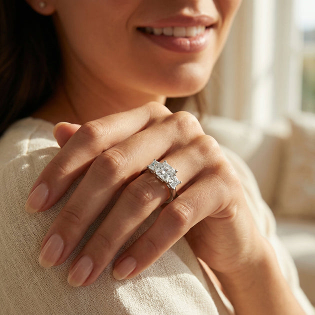 Pompeii3 1.5Ct Princess Cut Diamond 3-Stone Engagement Ring 14k Gold US 7.5 5