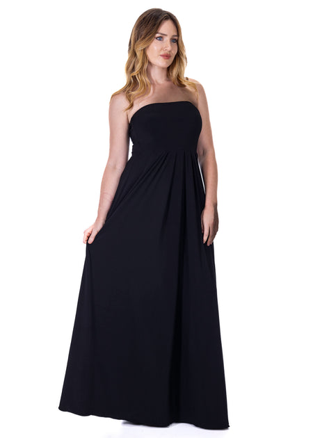 24seven Comfort Apparel Pleated A-Line Strapless Maxi Dress Blue Medium 3