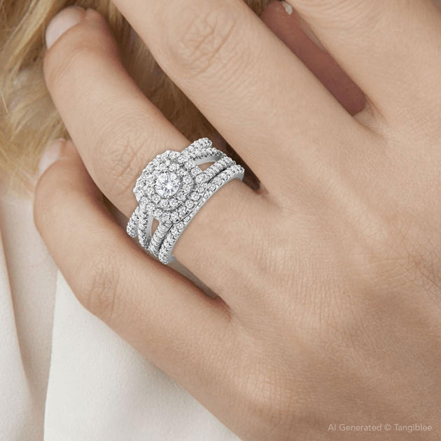 Pompeii3 1.25Ct Diamond Engagement Ring Set White Gold US 7.5 4