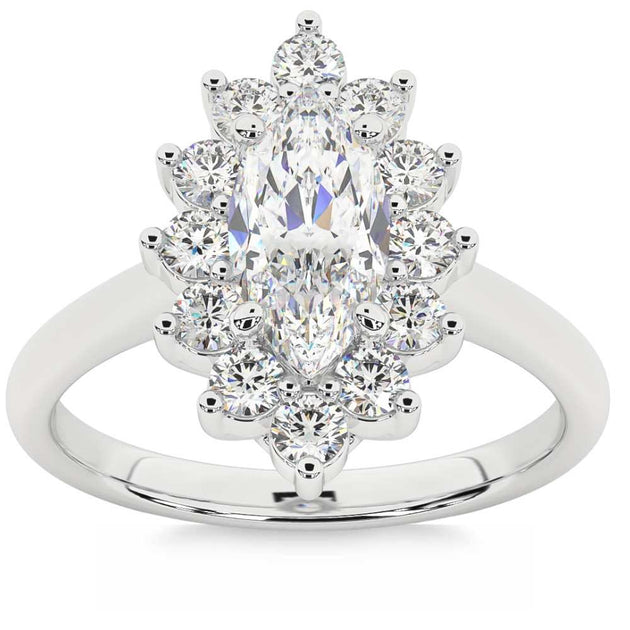 Pompeii3 Marquise Diamond Halo Engagement Ring 14k Gold US 5 2