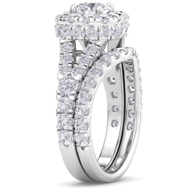 Pompeii3 Cushion Halo Split Ring Diamond Engagement Set Multi US 4.5 4