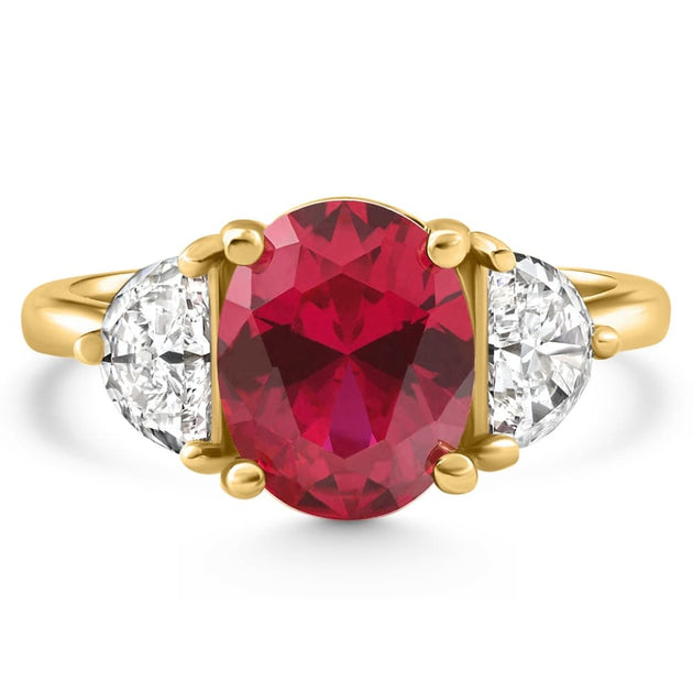 Pompeii3 Oval Ruby Half Moon Diamond Ring 14k Yellow Gold US 9 2