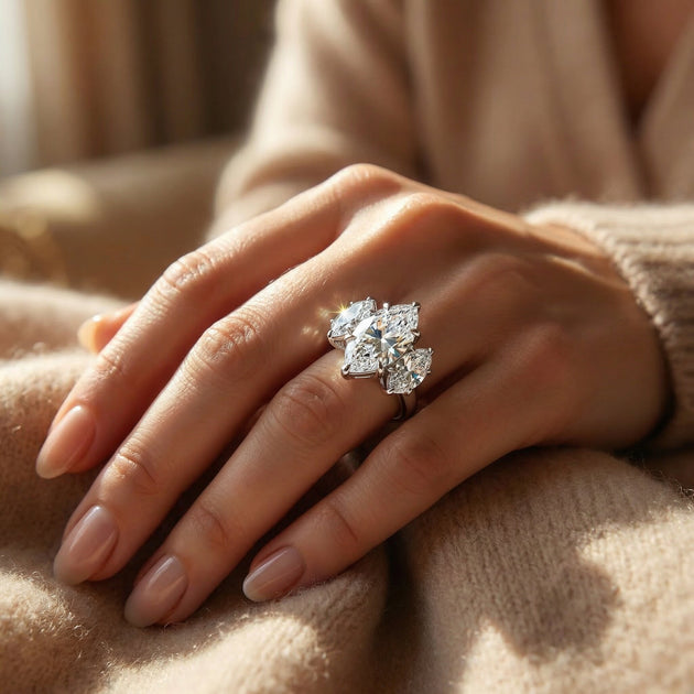 Pompeii3 3-Stone Marquise Diamond Engagement Ring 10ct US 6 4