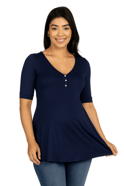 24seven Comfort Apparel Maternity Henley Tunic Blue 1X 2
