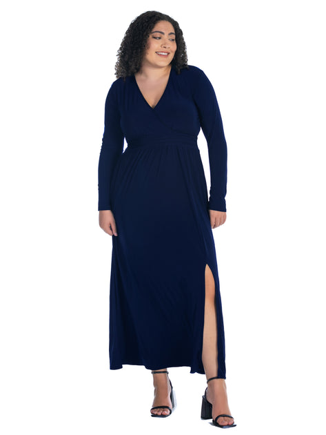 24seven Comfort Apparel Plus Maxikleid Blau 2X 2