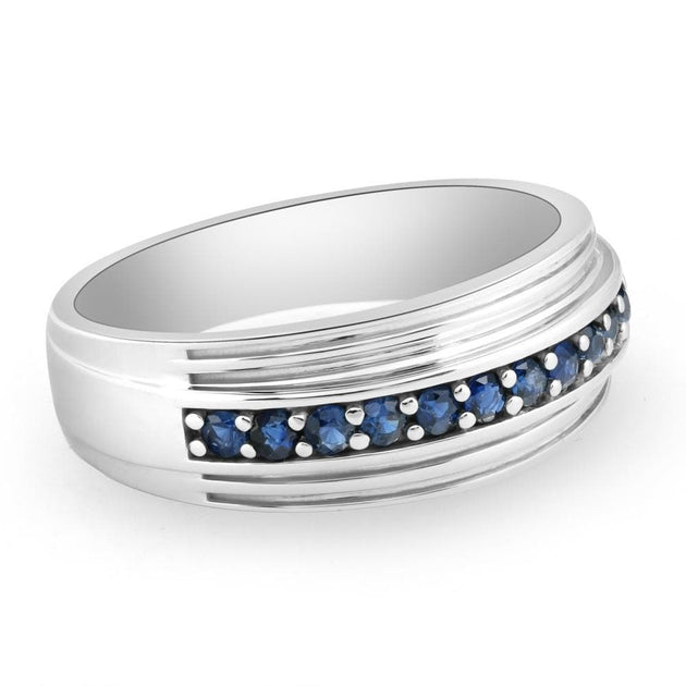 Pompeii3 5/8Ct Blue Sapphire Band Men's Wedding Ring Blue US 8.5 3