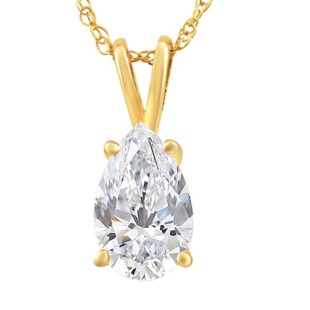 Pompeii3 Pear Shape Solitaire Pendant 14k Gold 18in 2