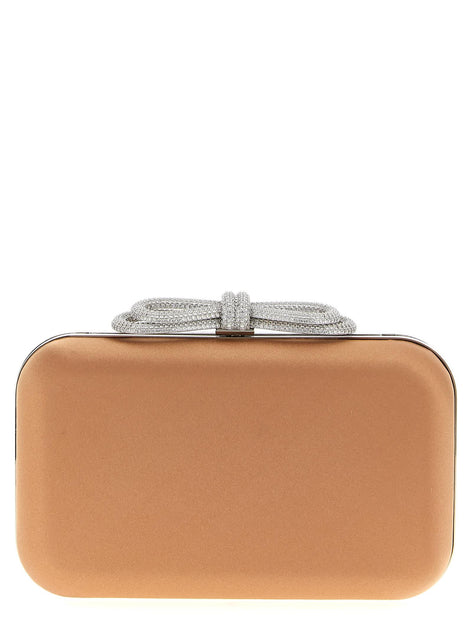 Mach & Mach Double Bow Satin Clutch Beige One Size 2