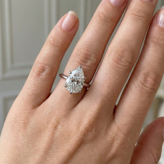 Pompeii3 3Ct Pear Shape Solitaire Diamond Engagement Ring US 4 6