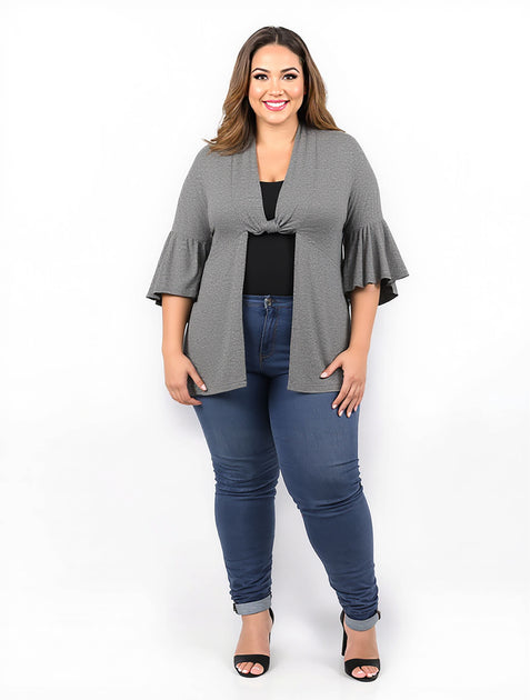 24seven Comfort Apparel Plus Cardigan Grey 3X 2