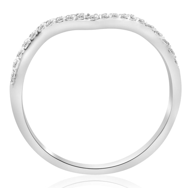 Pompeii3 1/4ct Diamond Curved V Shape Stackable Wedding Band 10k White Gold US 5 4