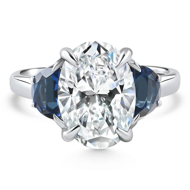 Pompeii3 Oval Diamond Blue Sapphire Ring White Gold US 8 2