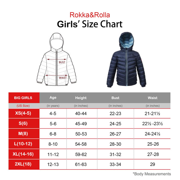 Rokka & Rolla Filles Ultra-Light Packable Down Jacket Bleu US 6 3