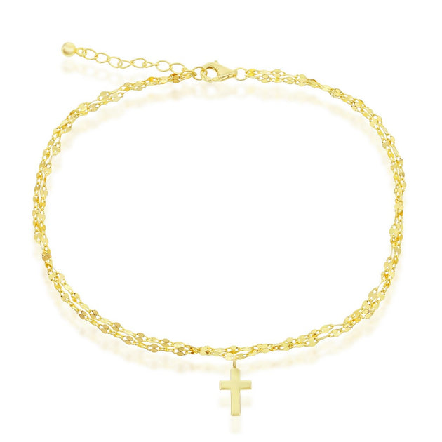 Simona Double Strand Mirror Chain Cross Charm Anklet Gold Plated White 2