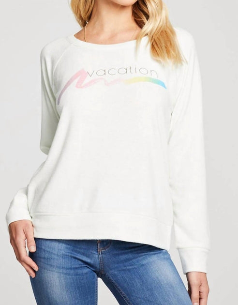 Chaser Vacation Recycled Love Knit Raglan Pullover White Large 2