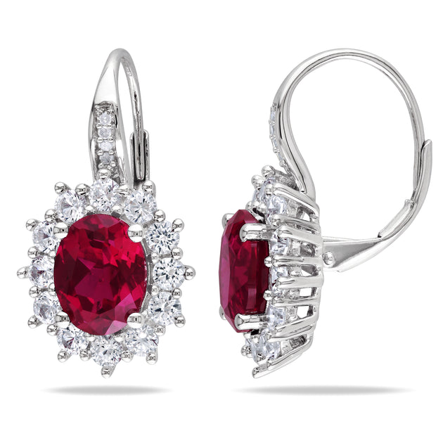 Mimi & Max 8ct TGW Created Ruby and White Sapphire Leverback Earrings Red 2