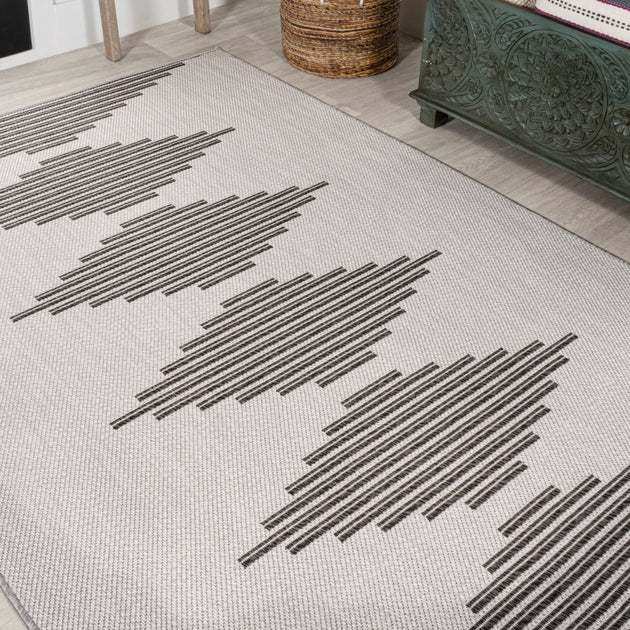 Jonathan Y Vinales Diamond Stripe Indoor Outdoor Area Rug Light Gray Black 4